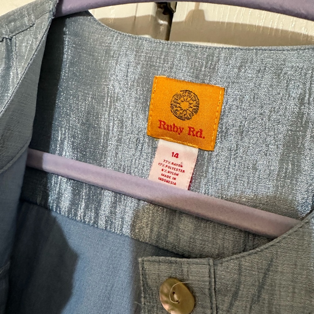 Ruby Rd. Shiny Silver-Blue Jean Jacket - Picture 3 of 4